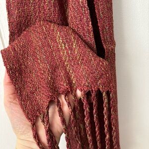 Brick Red Textured Scarf with Fringe